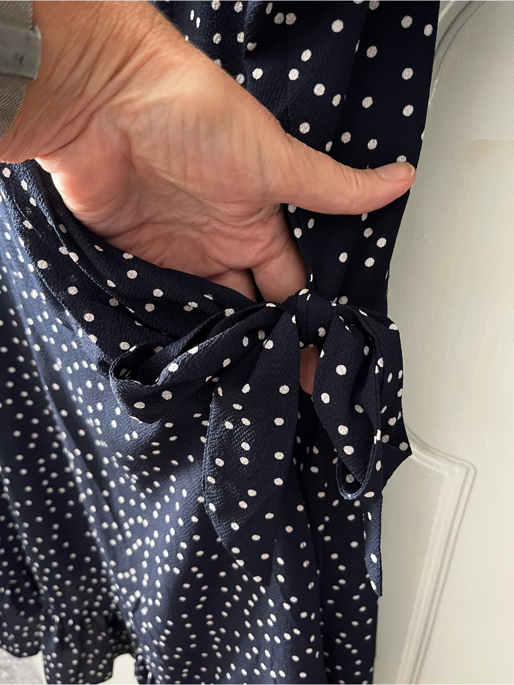 Navy Polka Dot Wrap Dress - Picture 3 of 5